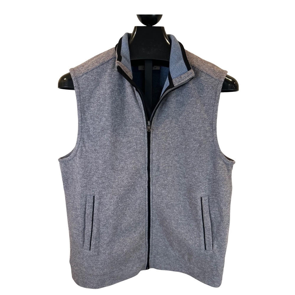 Joseph Abboud Mens Reversible Full Zip Vest Gray‎ Blue Mock Neck Large